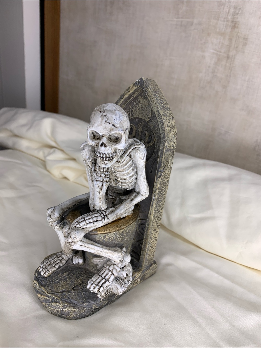 Ashland White and Gold Skeleton Thinker Sculpture